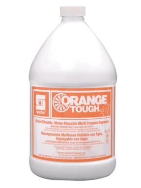 A gallon of orange tough cleaner