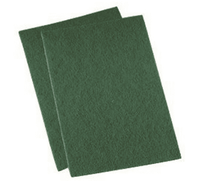 A pair of green pads for cleaning windows.