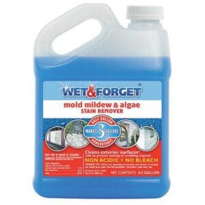 A bottle of wet and forget mold mildew algae remover.
