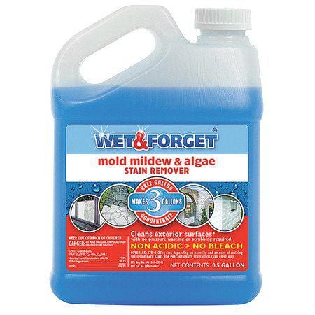 A bottle of wet and forget mold mildew algae remover.