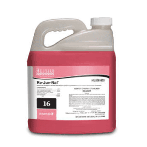 A red bottle of cleaner is shown.