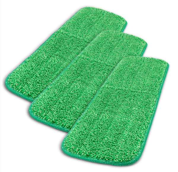 A set of three green microfiber pads.