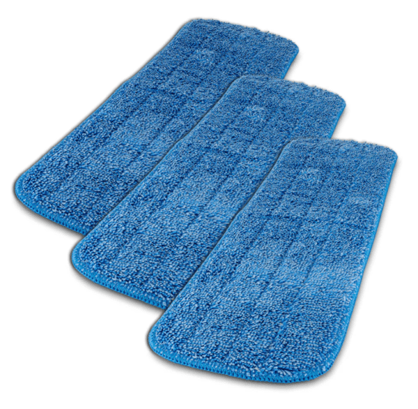 A set of three blue microfiber pads.