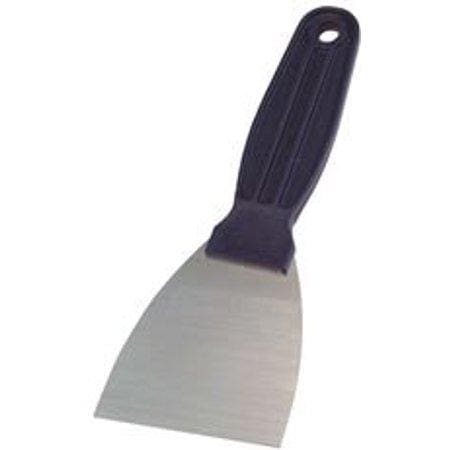 A spatula with a black handle and a blue handle.