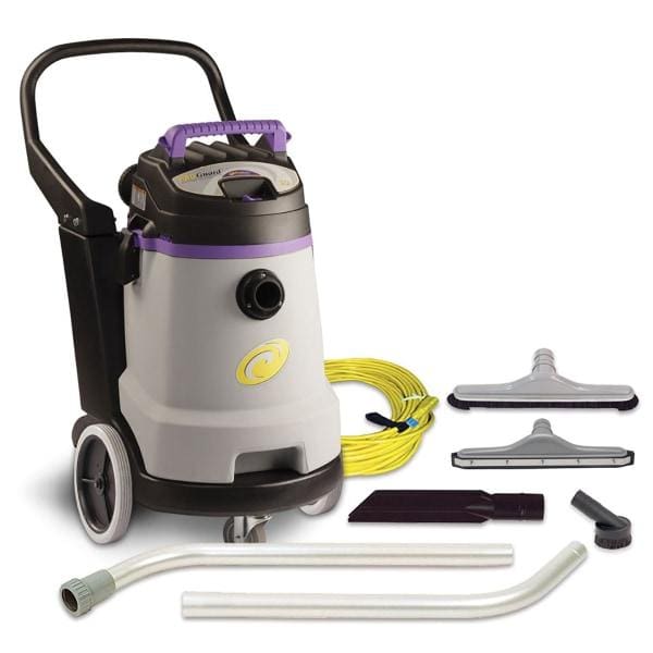 A vacuum cleaner with attachments and accessories.