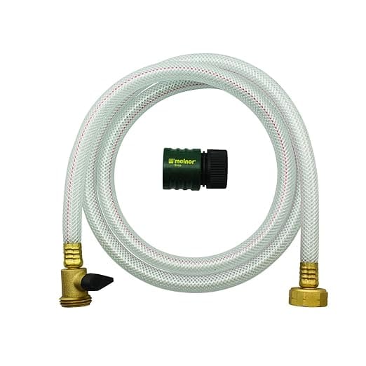 A hose and connector are connected to the water supply.