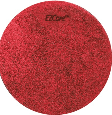 A red circular rug with the word " ecore ".