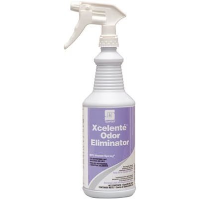 A spray bottle of lavender odor eliminator.