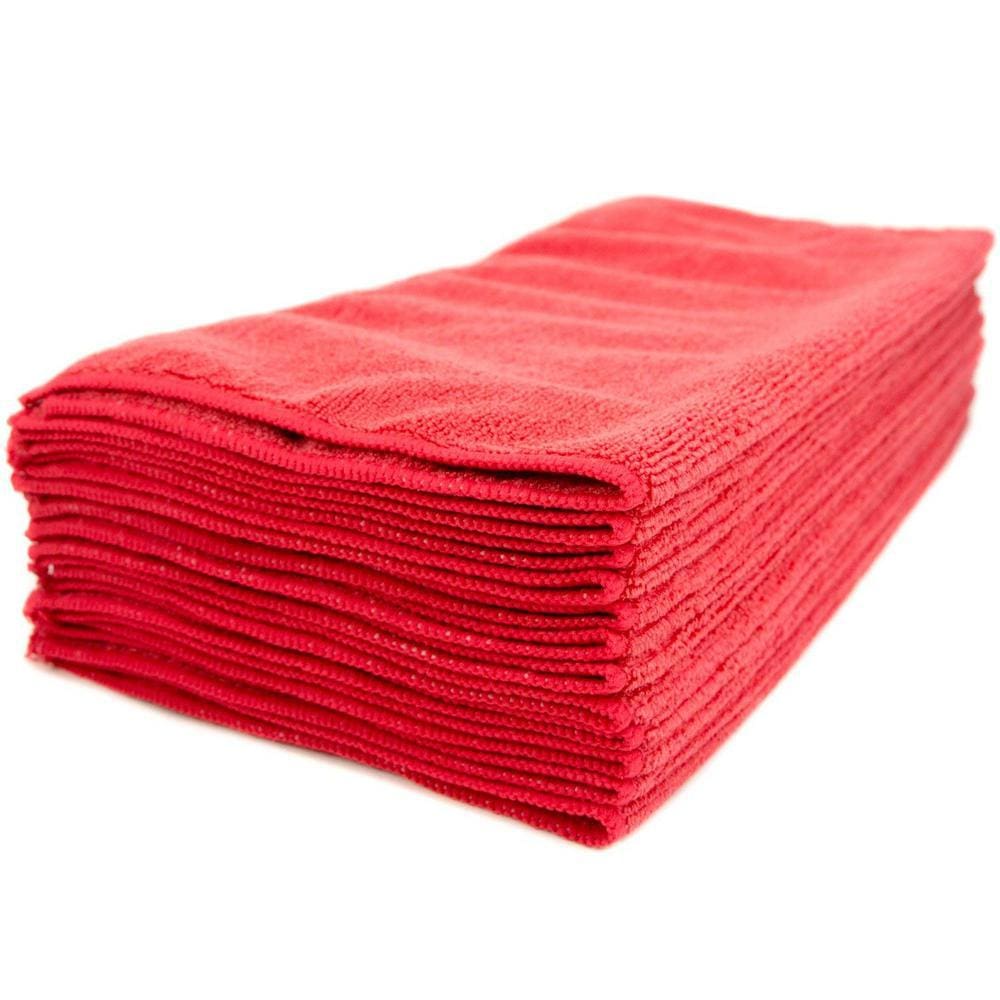 A stack of red towels folded in half.