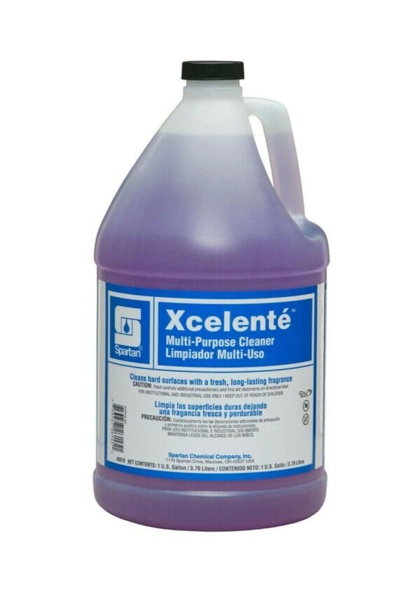 A purple bottle of cleaner is shown.