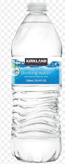 A bottle of water with the label kirkland