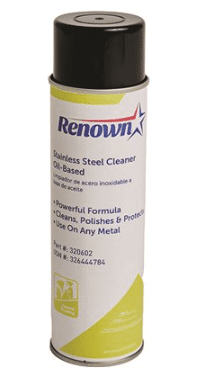 A bottle of cleaner for stainless steel.