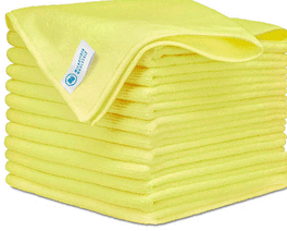 A stack of yellow microfiber cloths.